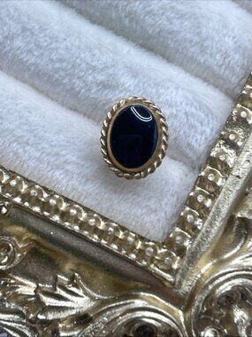 14k Gold Carla tie tack Black Onyx Oval Signed No Back Stunning